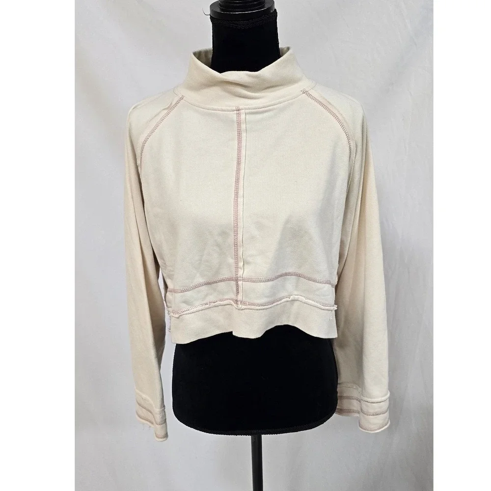 Daily Practice Anthropologie women XXS mock neck crop sweatshirt granola - Picture 2 of 9